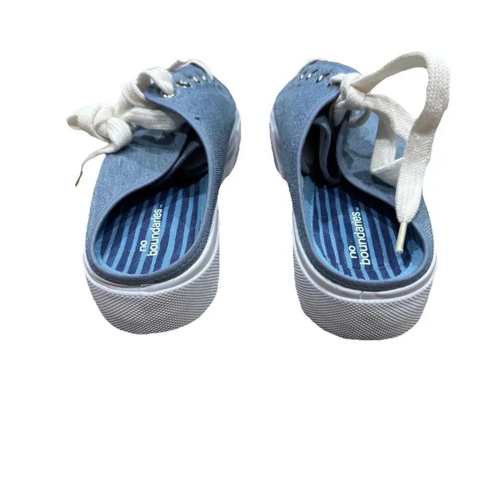Vtg 90s Y2K NO BOUNDARIES Blue Denim Platform Slip-On Mules Sneakers Sz 8.5